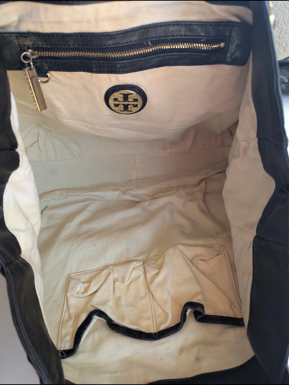 Tory Burch Black Leather Gold-Accent Tassel Tote